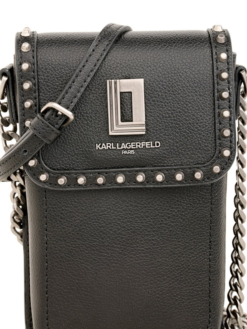 Karl Lagerfeld Black Studded Leather Crossbody Phone Bag